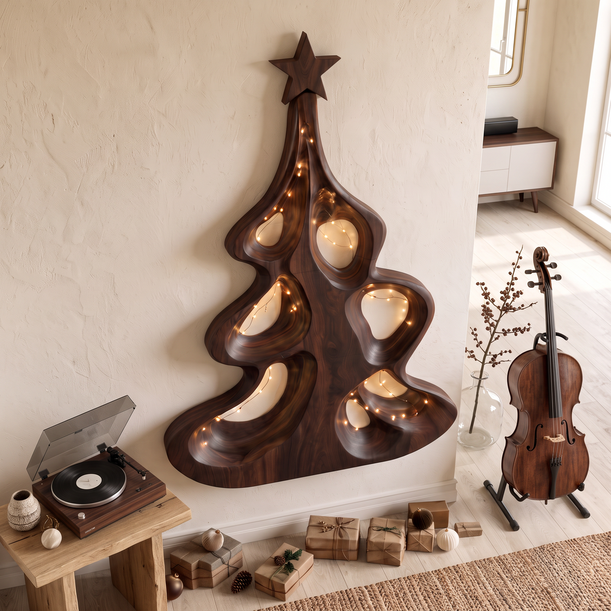 Décoration murale de Noël moderne avec forme d'arbre ajouré artistique pour entrée SINLSAWA151