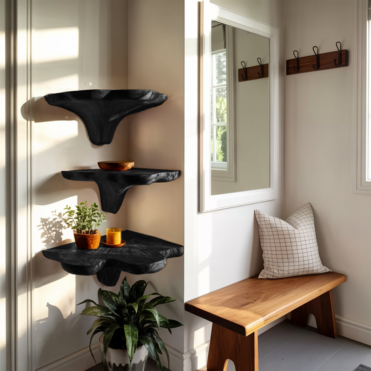 Farmhouse Wooden Live Edge Mushroom Shelf For Bedroom Furniture Decor SILDTTNCMS018