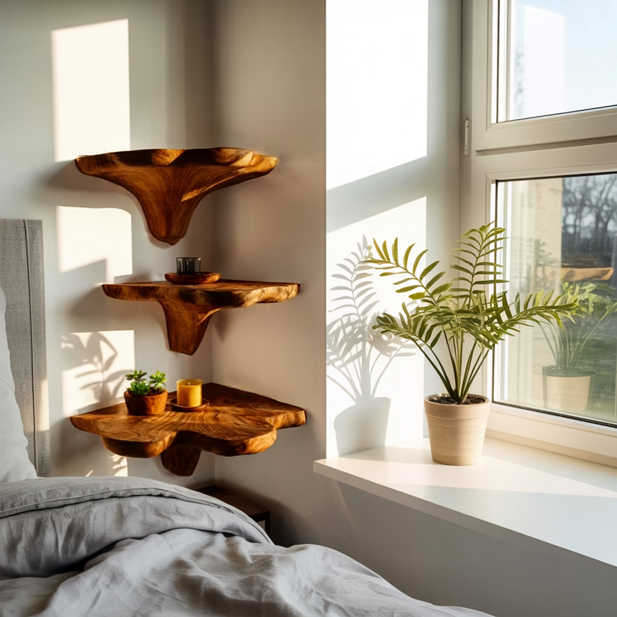 Farmhouse Wooden Live Edge Mushroom Shelf For Bedroom Furniture Decor SILDTTNCMS018