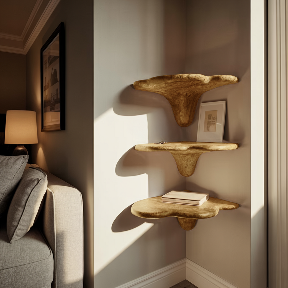 Farmhouse Solid Wood Mushroom Shelf For Living Room Furniture Design SILDTTNCMS022