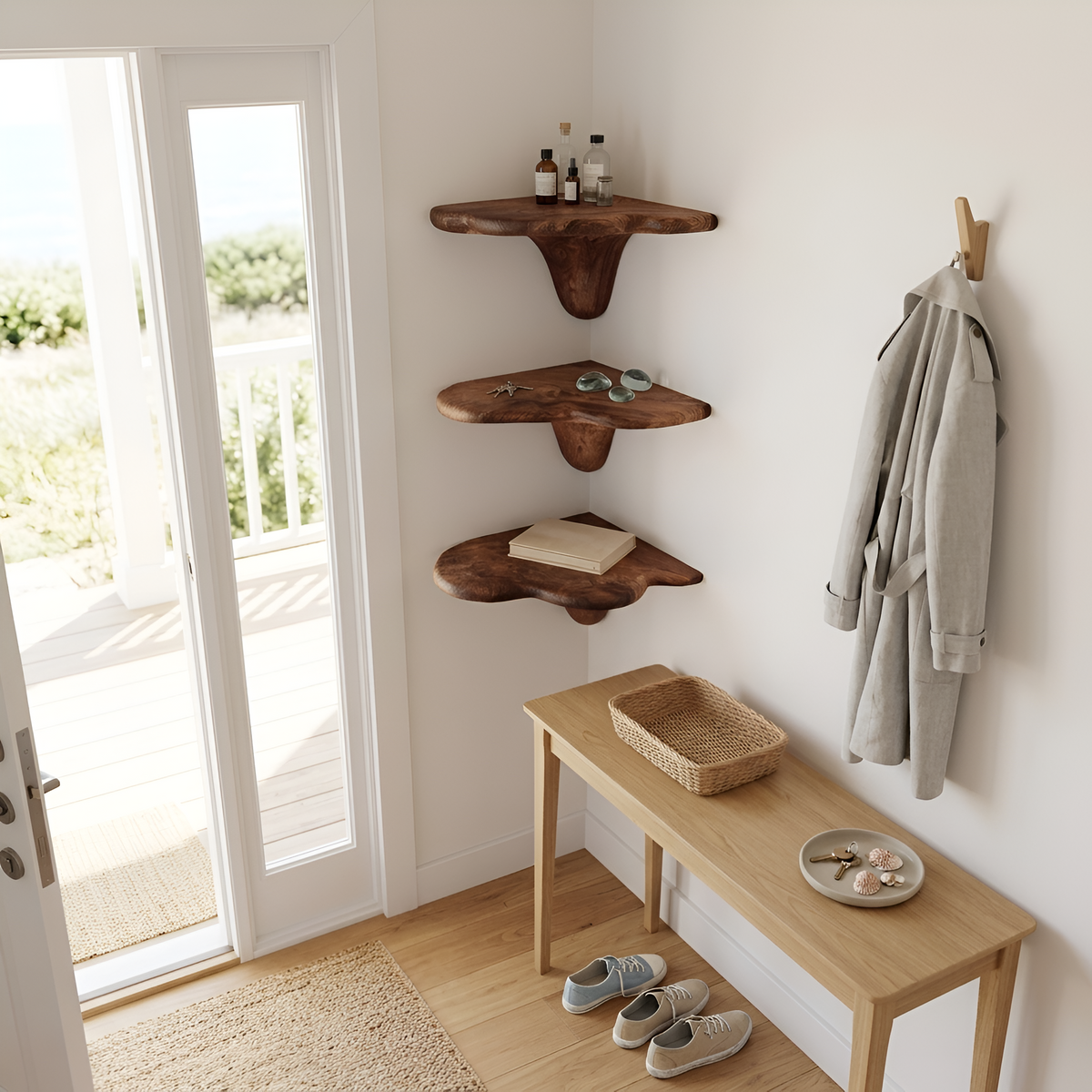Farmhouse Solid Wood Mushroom Shelf For Living Room Furniture Design SILDTTNCMS022