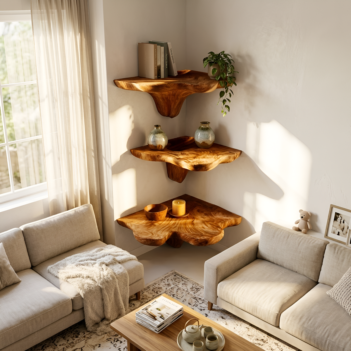 Farmhouse Wooden Live Edge Mushroom Shelf For Bedroom Furniture Decor SILDTTNCMS018