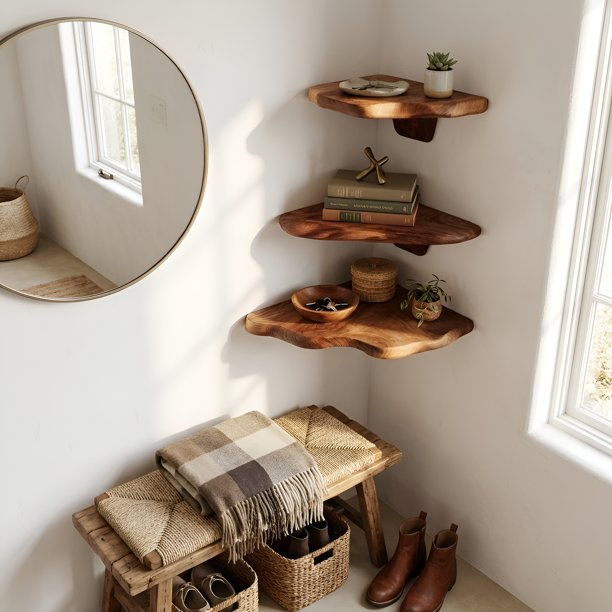 Handcrafted Wooden Live Edge Mushroom Shelf For Modern Furniture Decor SILDTTNCMS016