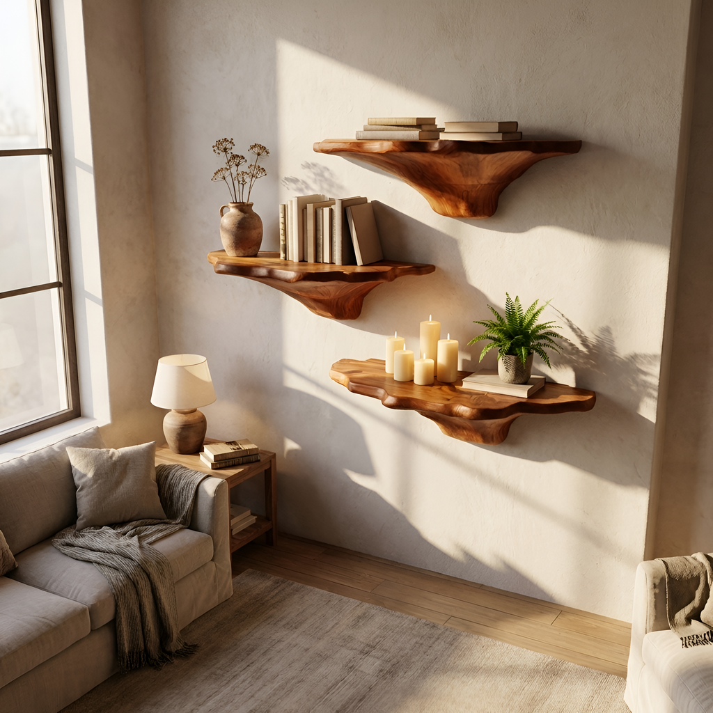 Étagère champignon en bois style ferme pour décoration de chambre naturelle SILDTTNMR017