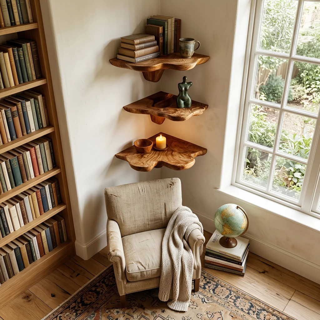 Étagère champignon en bois brut style ferme pour décoration de chambre SILDTTNCMS018