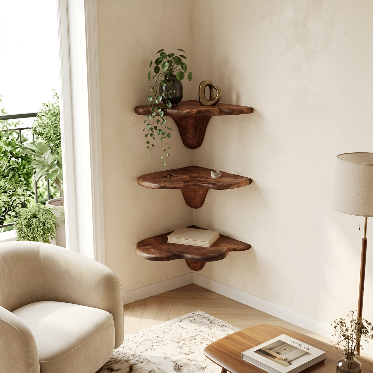 Farmhouse Solid Wood Mushroom Shelf For Living Room Furniture Design SILDTTNCMS022