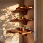 Étagère champignon artisanale en bois à bord brut pour décoration de mobilier moderne SILDTTNCMS016