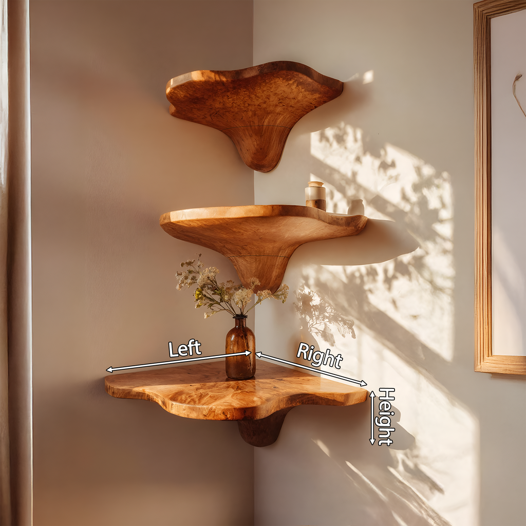 Étagère champignon en bois massif à bord brut, artisanale, style Mid-Century pour décoration intérieure SILDTTNCMS021