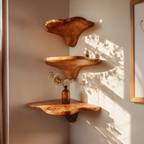 Étagère champignon en bois massif à bord brut, artisanale, style Mid-Century pour décoration intérieure SILDTTNCMS021