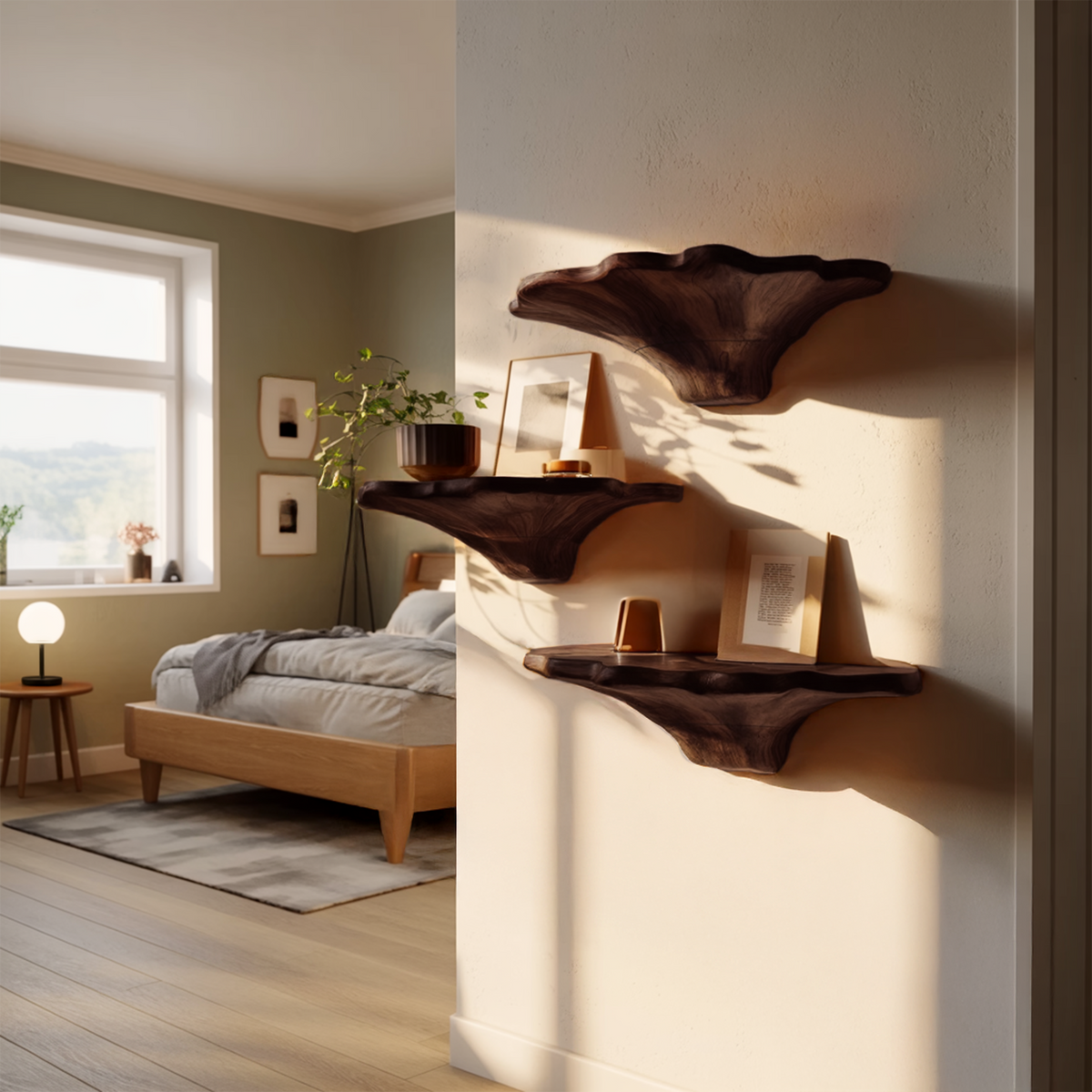 Étagère champignon en bois style ferme pour décoration de chambre naturelle SILDTTNMR017