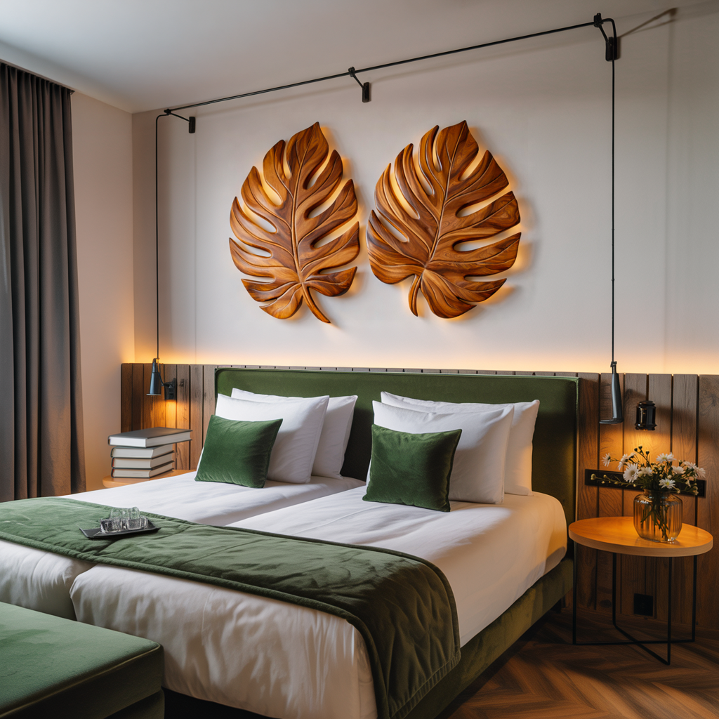 Décoration murale organique en bois et feuille de palmier pour intérieur scandinave RTTHTTWA100