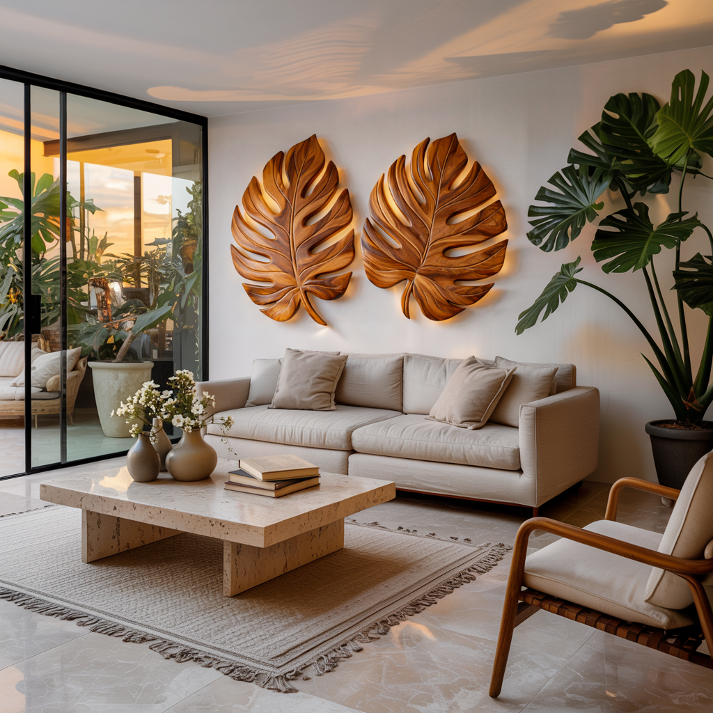 Organic Wooden Palm Leaf Wall Art For Scandinavian Interior RTTHTTWA100