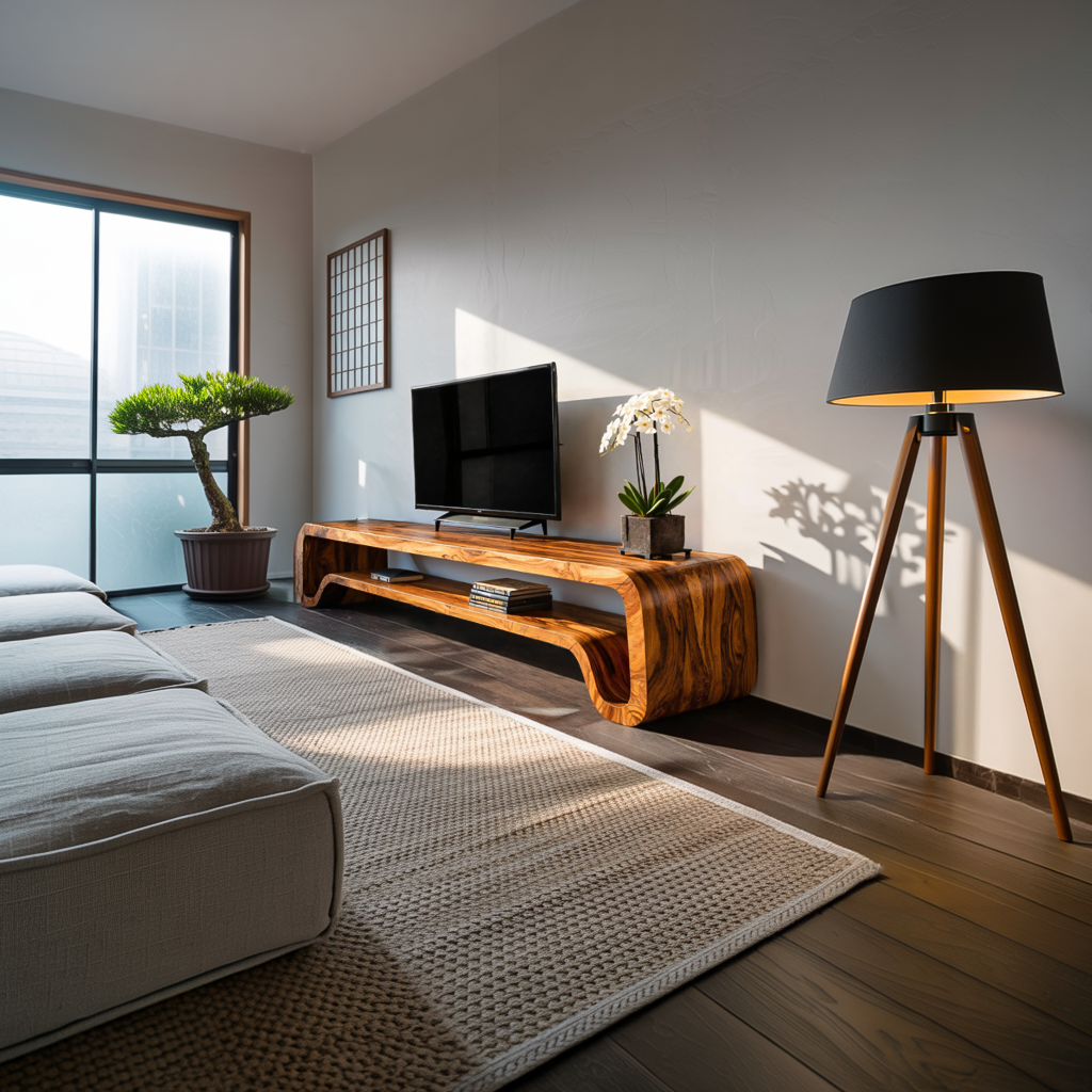 Meuble TV sculptural moderne en bois pour salon RTTHTTTVC068