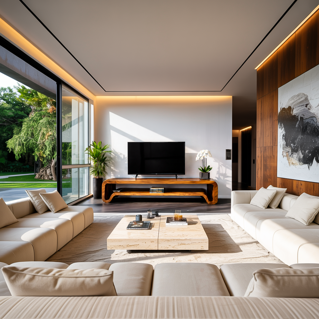 Meuble TV sculptural moderne en bois pour salon RTTHTTTVC068