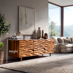 Buffet moderne en bois avec portes sculptées à motif de vagues pour séjour contemporain RTTHTTSD043