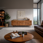 Buffet moderne en bois avec portes sculptées à motif de vagues pour séjour contemporain RTTHTTSD043