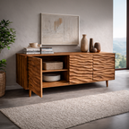Buffet moderne en bois avec portes sculptées à motif de vagues pour séjour contemporain RTTHTTSD043