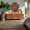 Buffet moderne en bois avec portes sculptées à motif de vagues pour séjour contemporain RTTHTTSD043