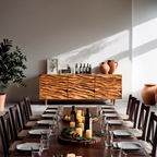 Buffet moderne en bois avec portes sculptées à motif de vagues pour séjour contemporain RTTHTTSD043