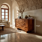 Buffet en bois avec sculpture 3D à motifs ondulés pour cuisine RTTHTTSD058