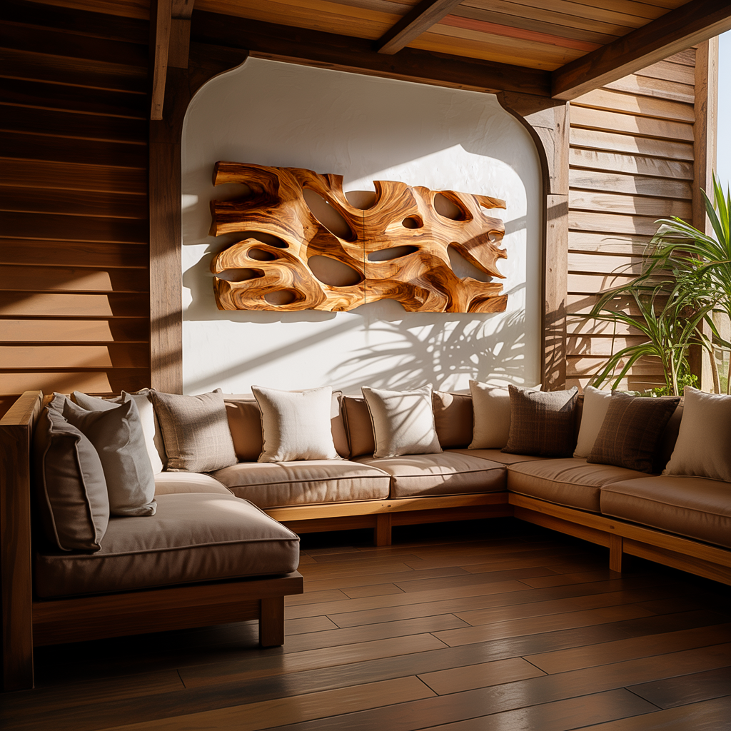 Art mural sculptural moderne en bois pour décoration de salon RTTHTTWA087