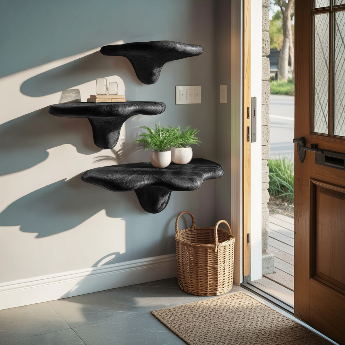 Étagère champignon à bord brut style ferme pour décoration de mobilier naturel SILDTTNMR006