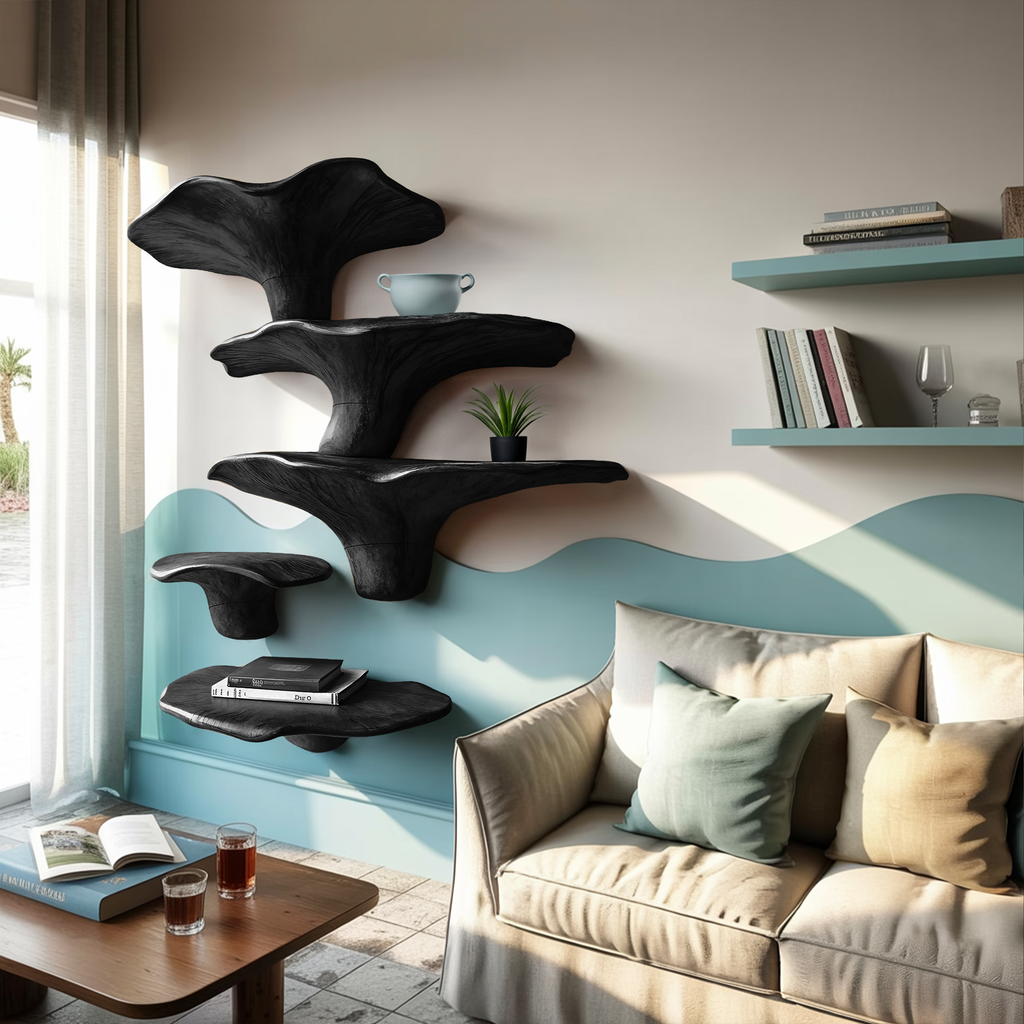 Étagère champignon moderne en bois massif pour l'entrée et la décoration SILDTTRMR008