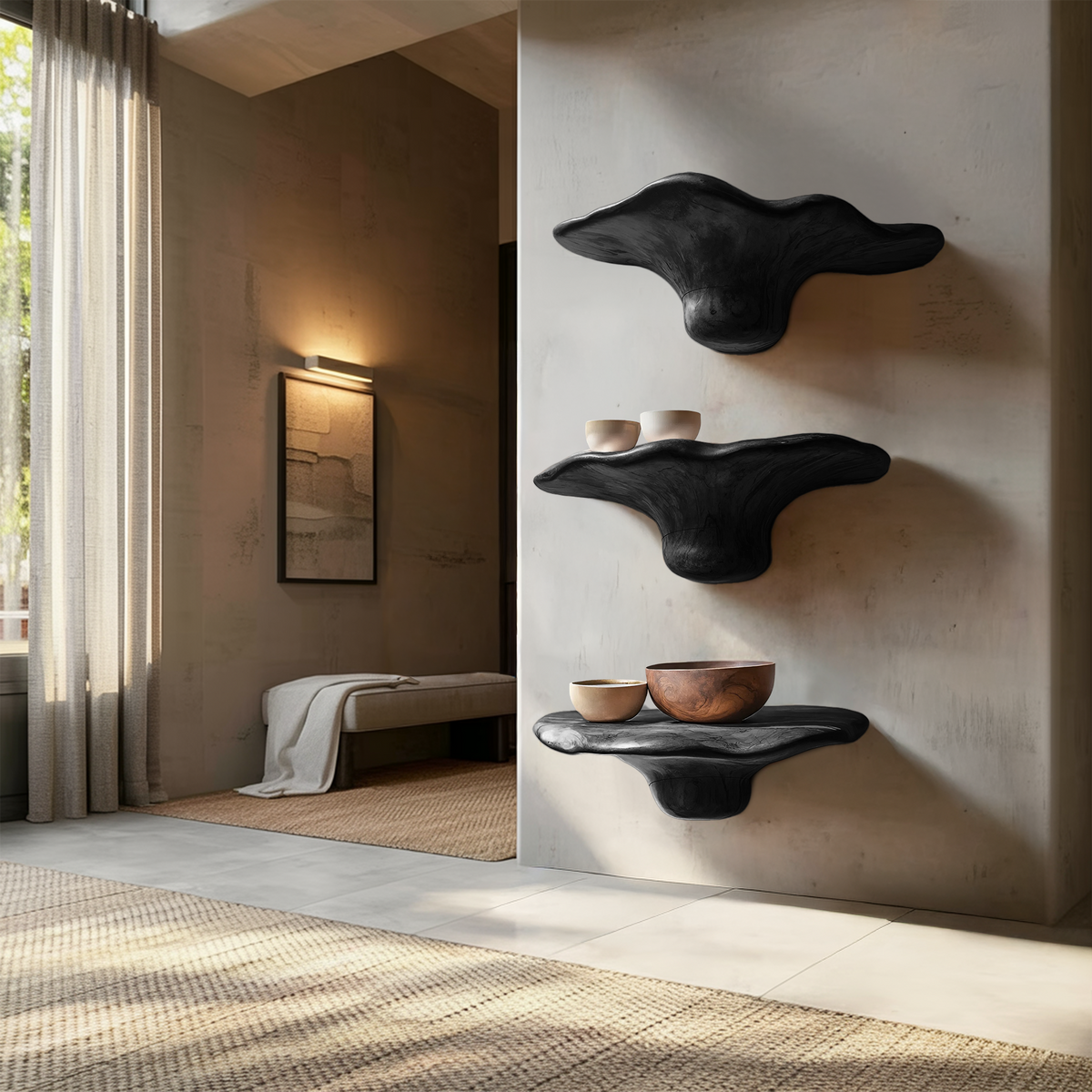 Étagère champignon en bois massif faite à la main pour décoration murale de chambre SILDTTRMR011