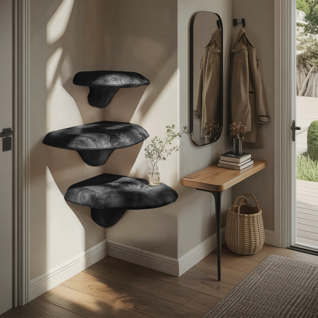 Étagère champignon en bois massif style ferme pour décoration de chambre et aménagement intérieur SILDTTNCMS002