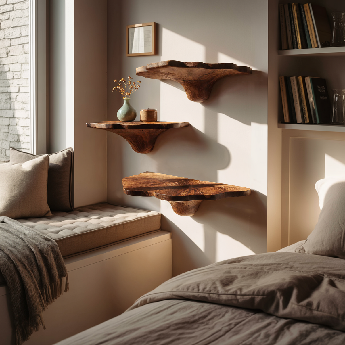 Étagère champignon en bois faite à la main pour une décoration de salon artistique SILDTTNMR007