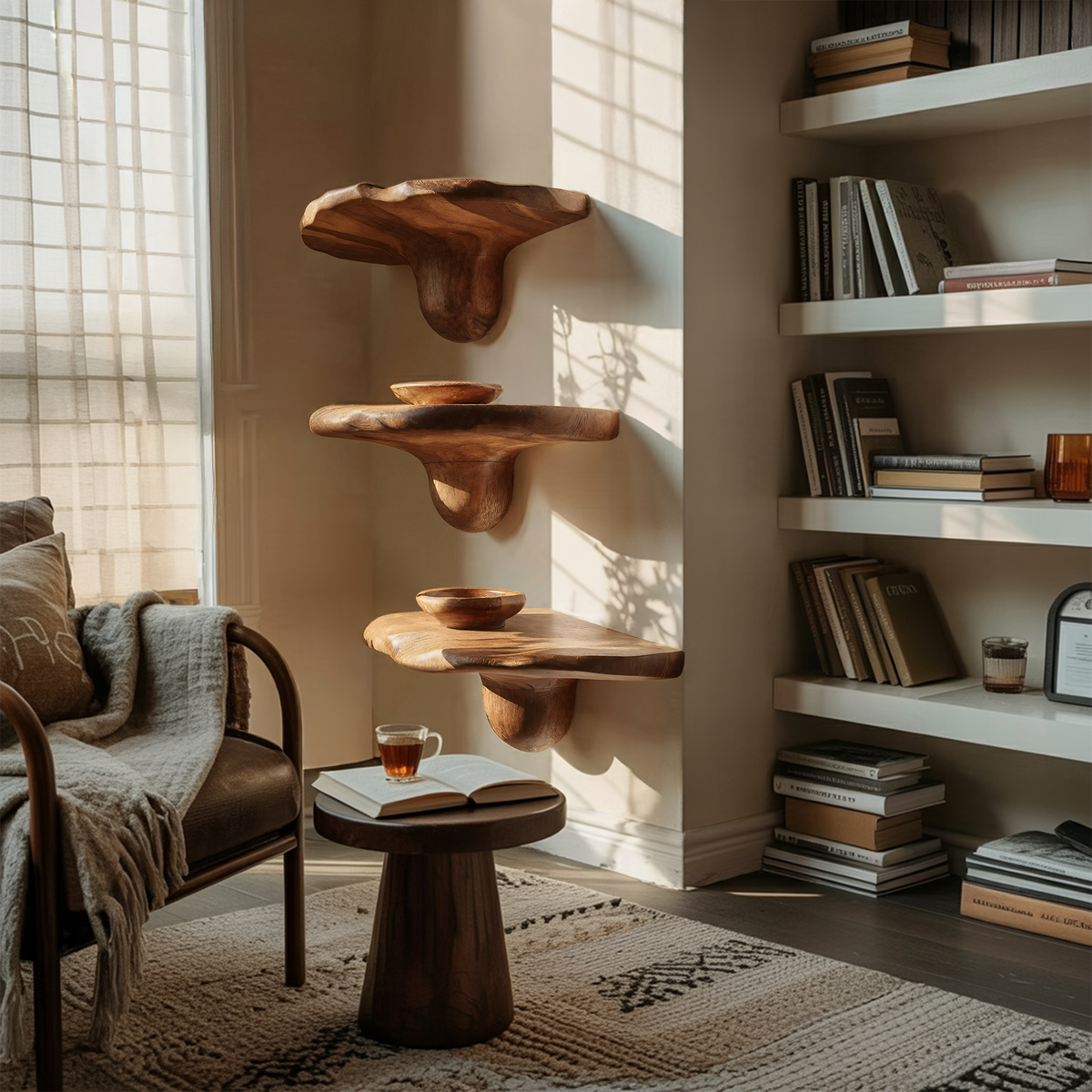 Étagère champignon en bois massif faite à la main pour décoration de chambre SILDTTNMR008