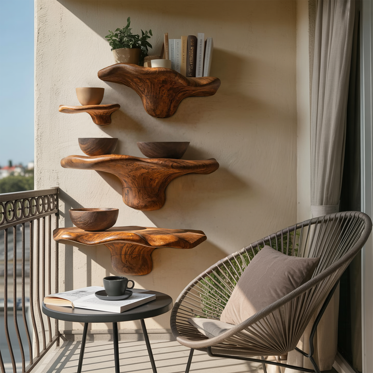 Étagère champignon en bois brut style ferme pour décoration d'intérieur rustique SILDTTRMR010