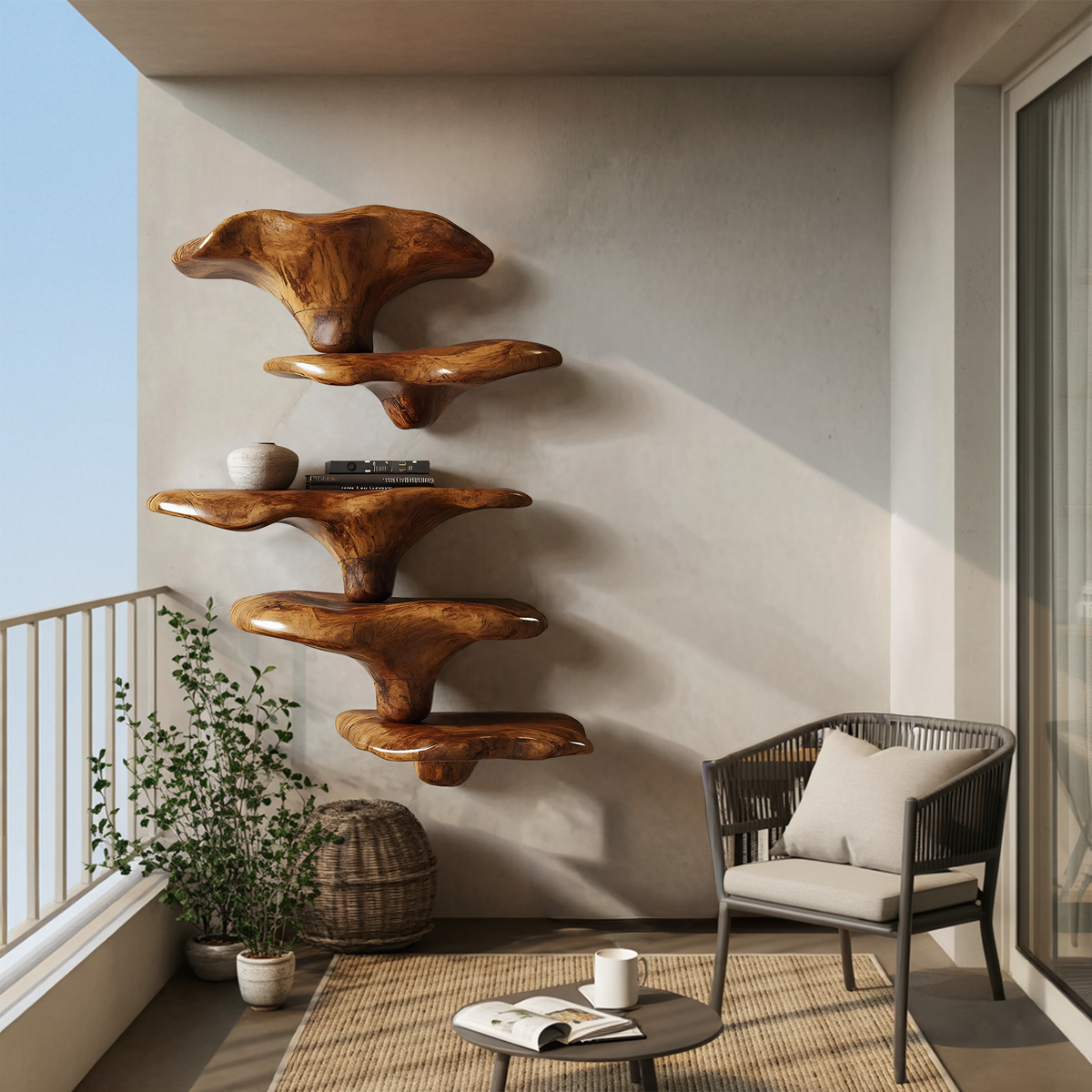 Étagère champignon en bois style milieu du siècle pour décoration de salon SILDTTRMR013