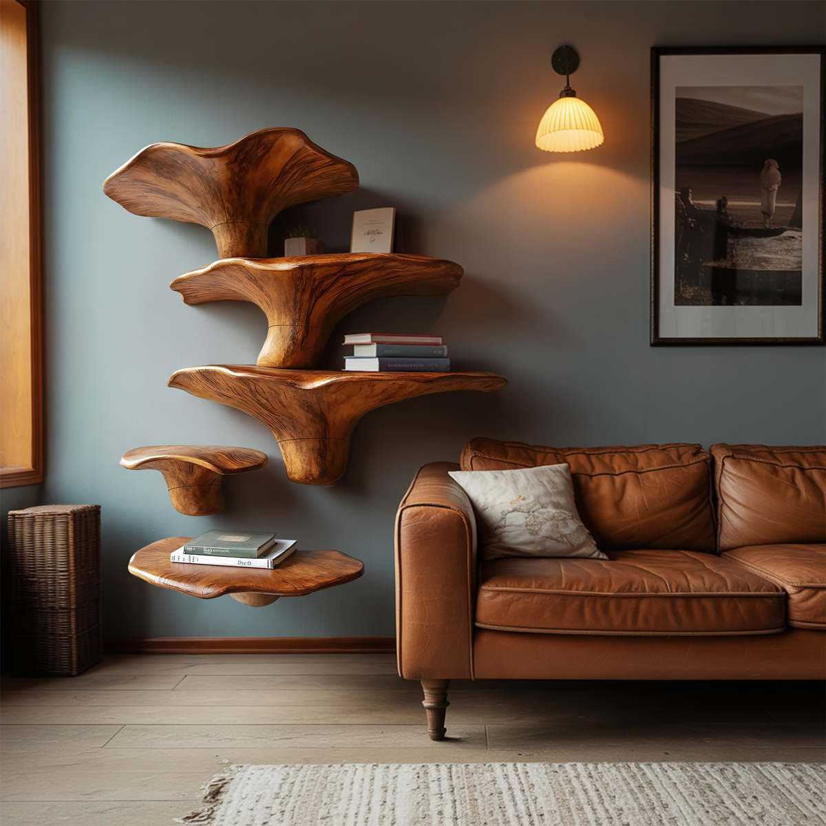 Étagère champignon moderne en bois massif pour l'entrée et la décoration SILDTTRMR008