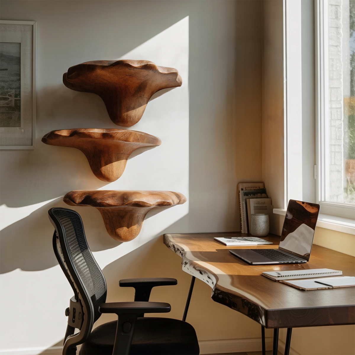 Étagère champignon en bois style milieu du siècle pour décoration de salon et chambre SILDTTNMR001