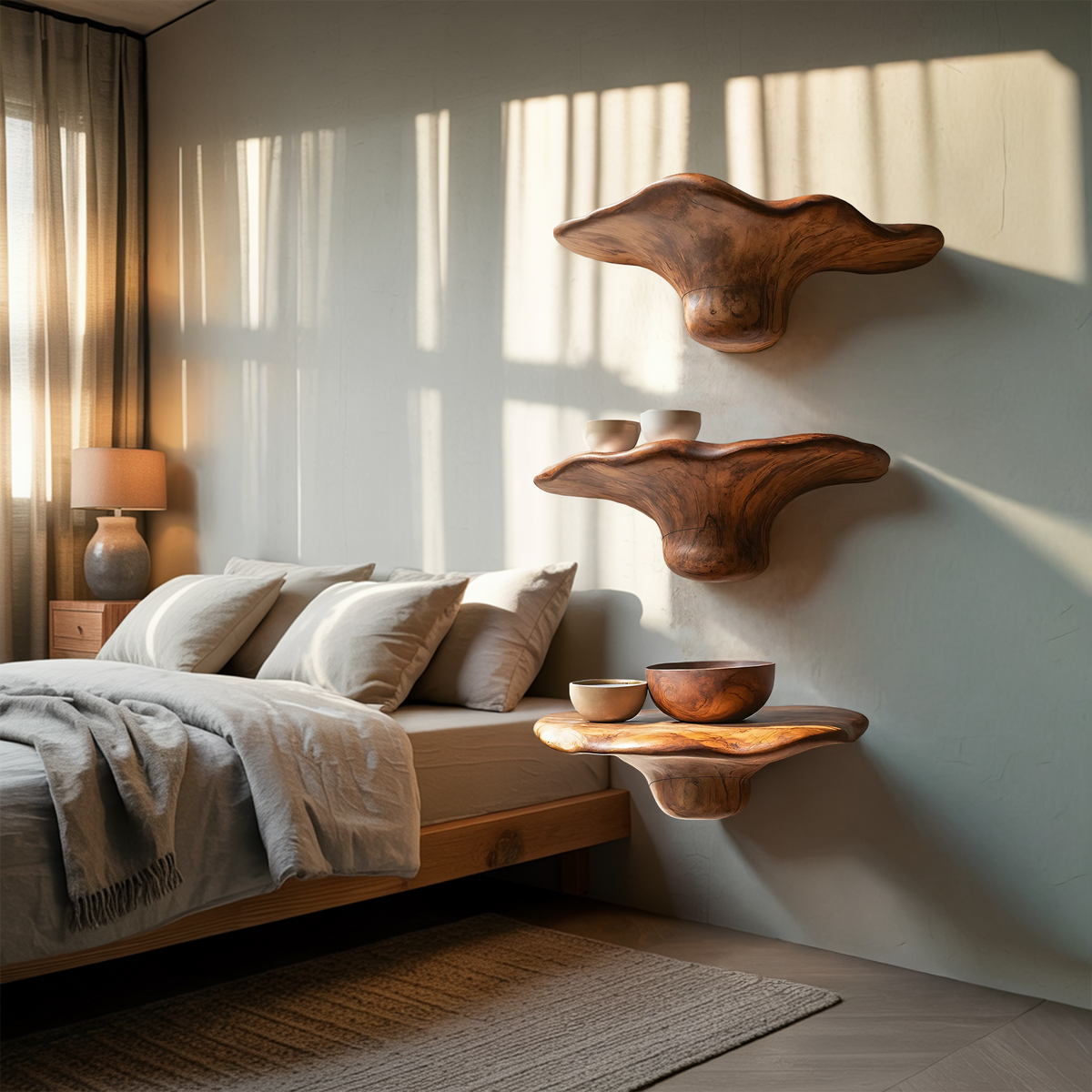 Étagère champignon en bois massif faite à la main pour décoration murale de chambre SILDTTRMR011