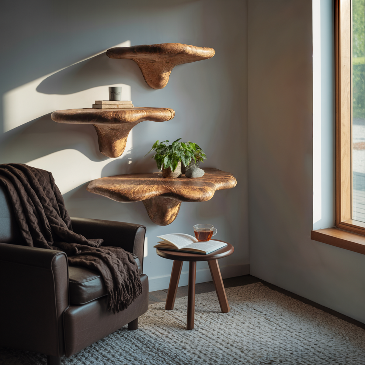 Étagère champignon à bord brut style ferme pour décoration de mobilier naturel SILDTTNMR006