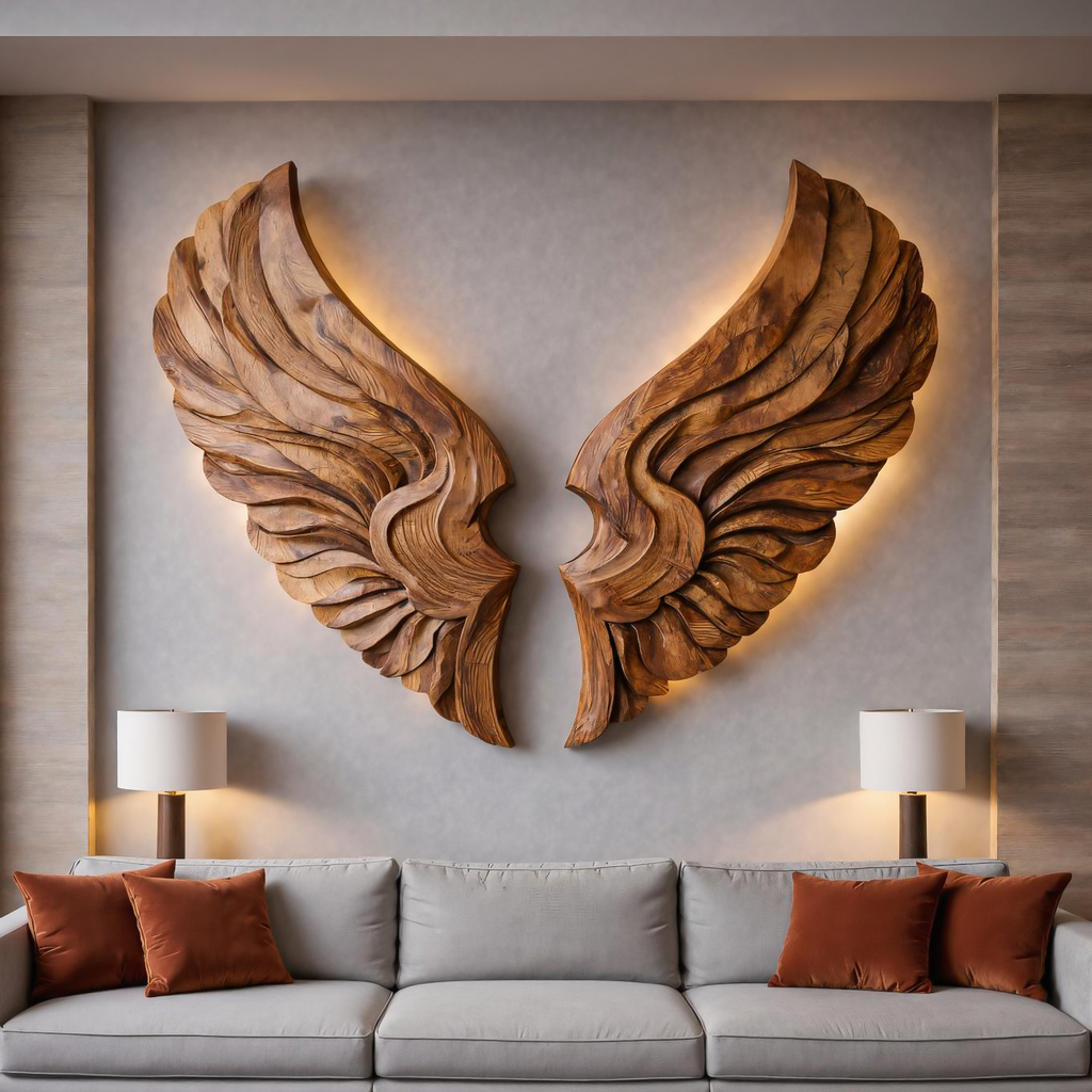Décoration murale artisanale en bois en forme d'ailes pour intérieur moderne RTTHTTWA078