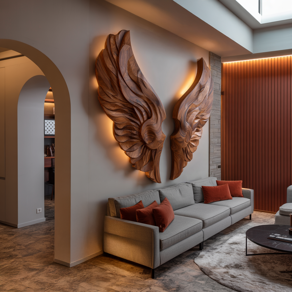 Décoration murale artisanale en bois en forme d'ailes pour intérieur moderne RTTHTTWA078