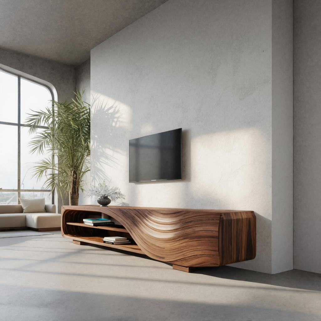 Meuble TV moderne avec motif ondulé sculpté pour salon SITHTTTVC019