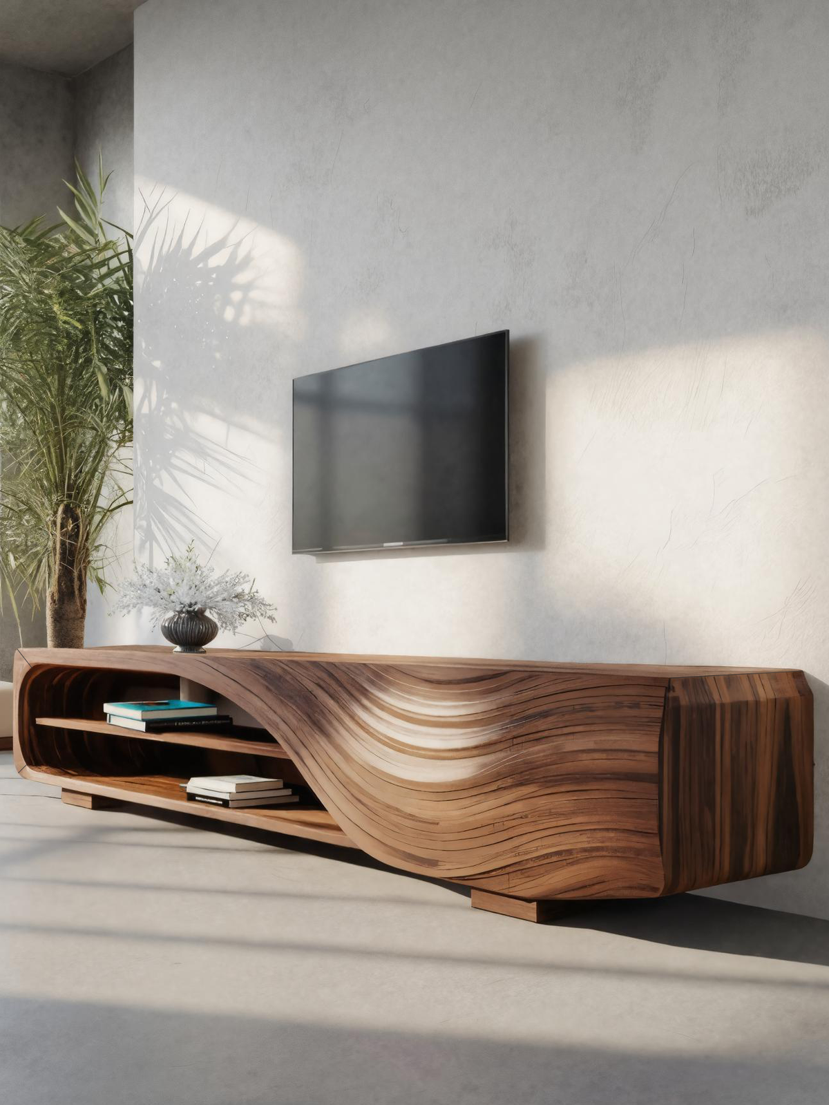 Modern TV Stand With Carved Wave Design For Living Room SITHTTTVC019