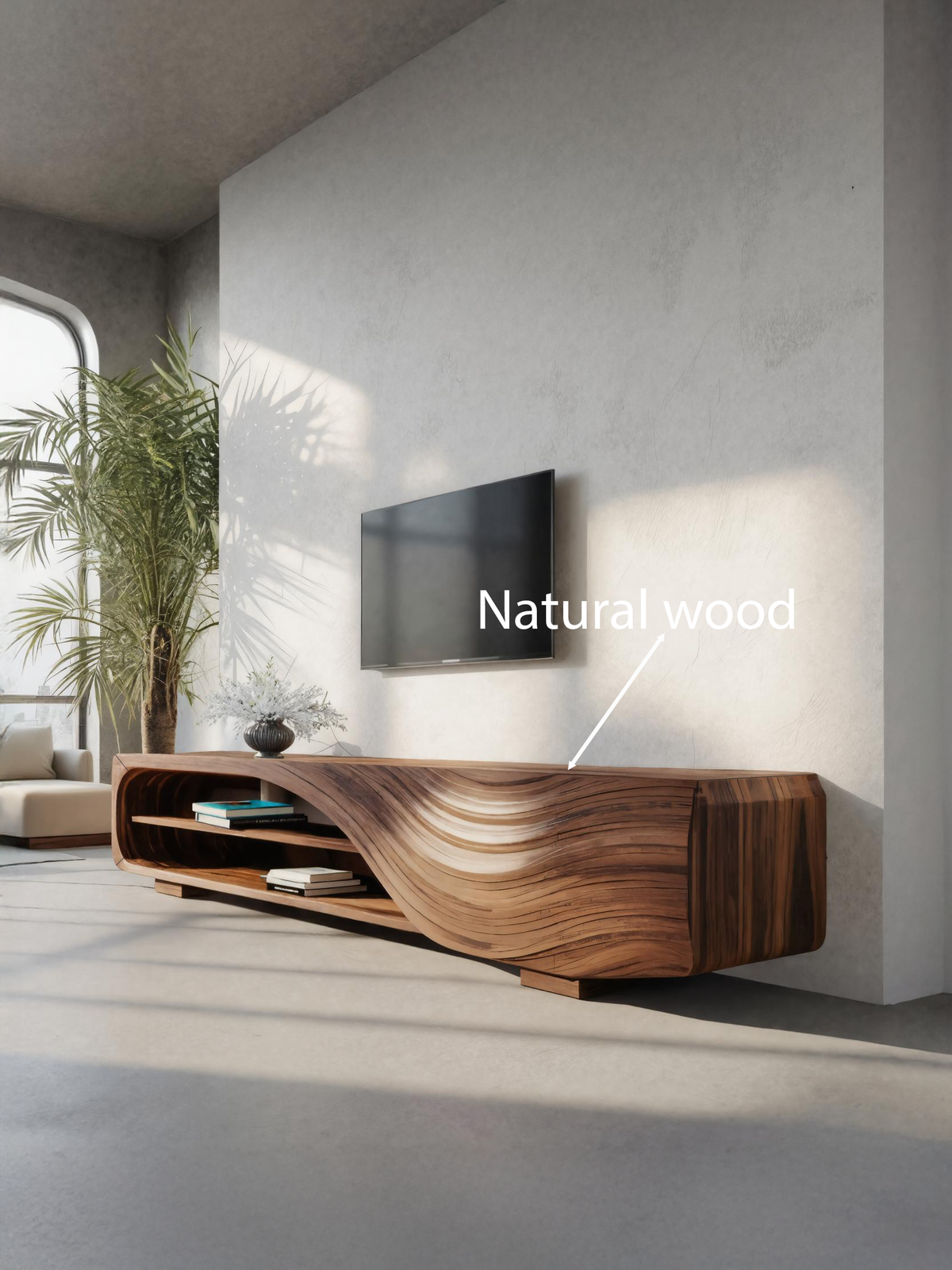 Meuble TV moderne avec motif ondulé sculpté pour salon SITHTTTVC019