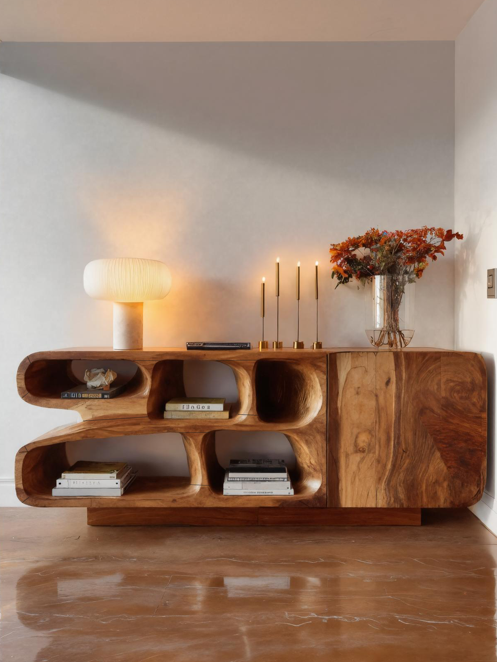 Buffet moderne en bois aux courbes organiques pour rangement d'entrée SITHTTSD026