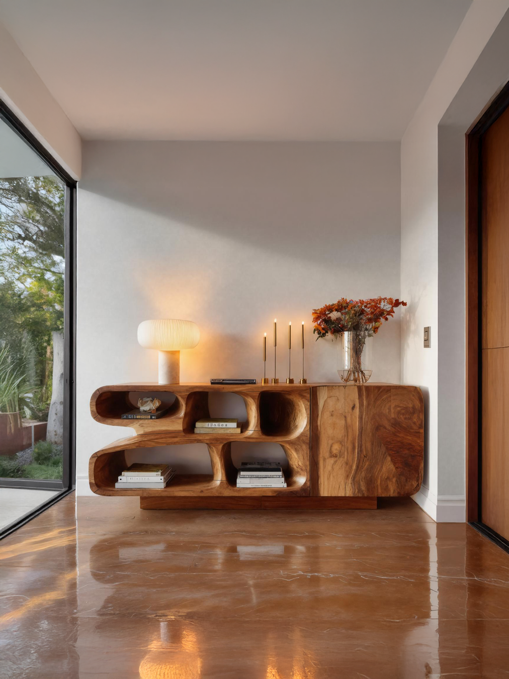 Buffet moderne en bois aux courbes organiques pour rangement d'entrée SITHTTSD026