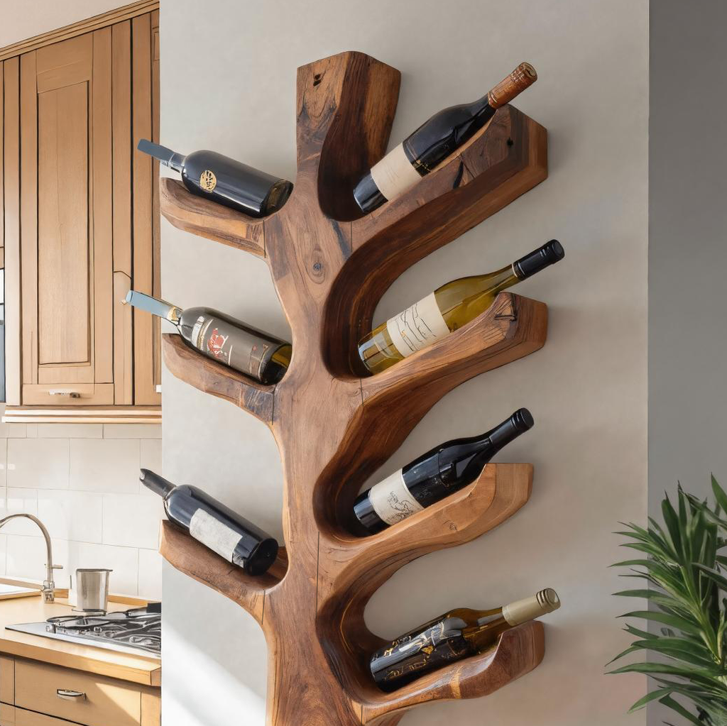 Porte-bouteille de vin moderne en forme de branche d'arbre sculpturale pour décoration de cuisine RTTHTTWH005