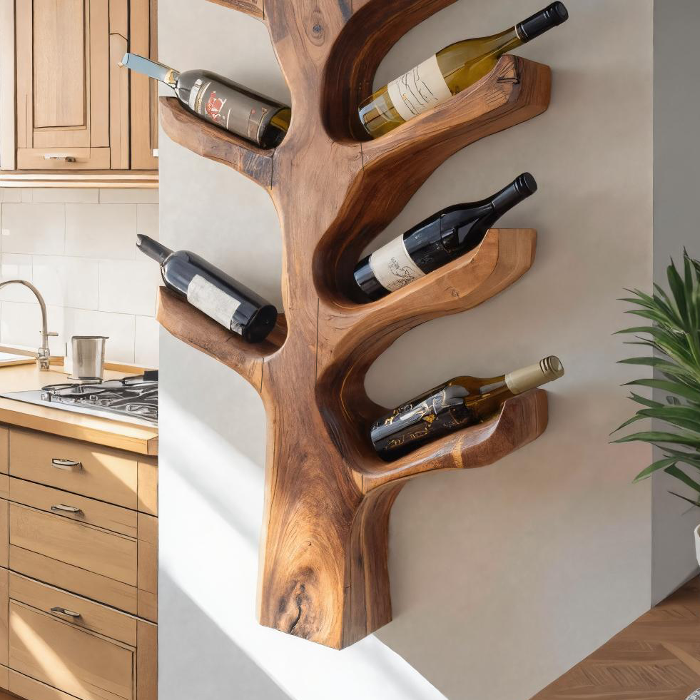 Porte-bouteille de vin moderne en forme de branche d'arbre sculpturale pour décoration de cuisine RTTHTTWH005