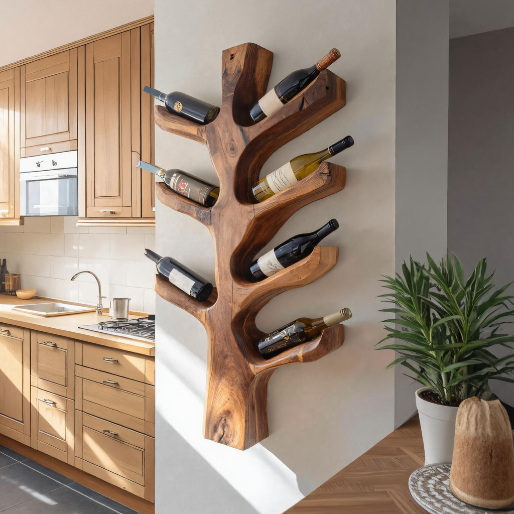 Porte-bouteille de vin moderne en forme de branche d'arbre sculpturale pour décoration de cuisine RTTHTTWH005