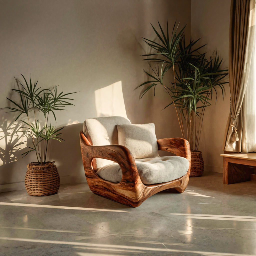 Fauteuil d'appoint minimaliste fabriqué à la main avec structure sculptée pour salon RTTHTTACC011