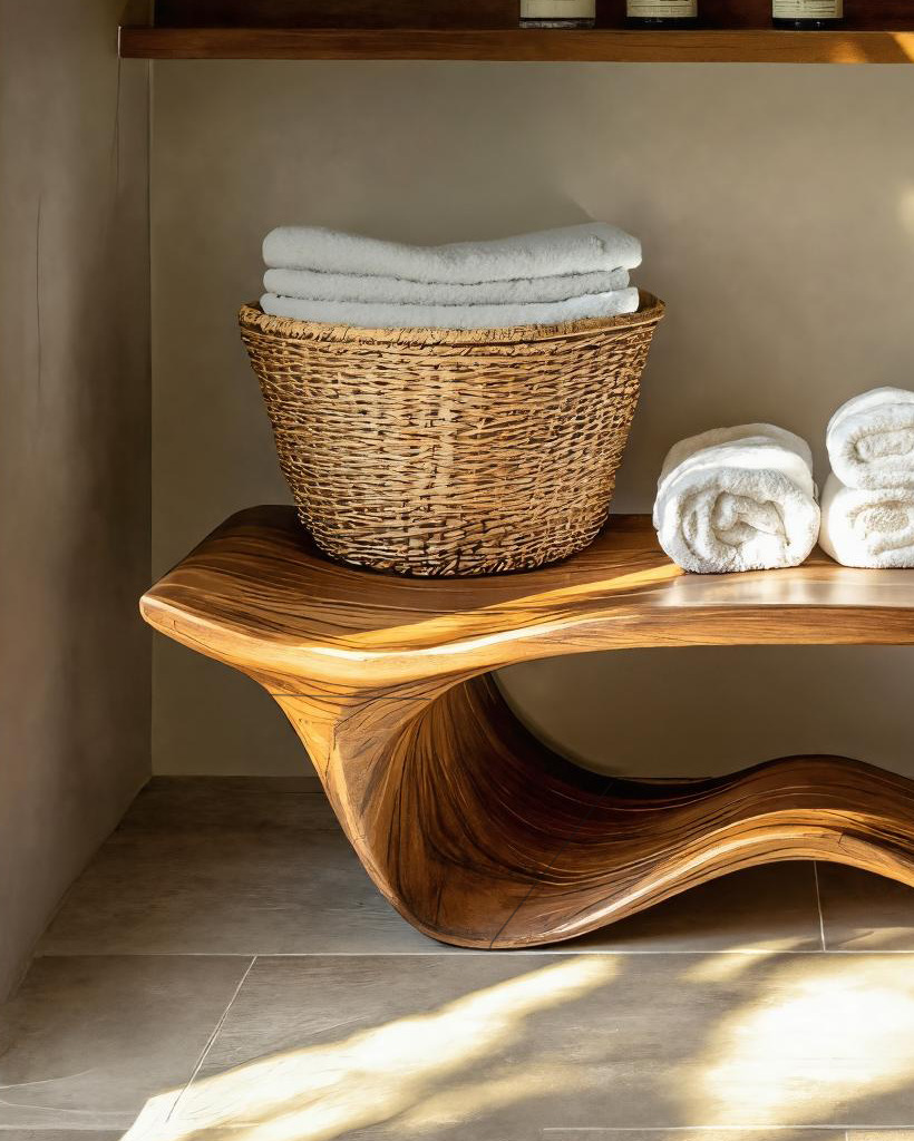 Organic Sculptural Shower Bench For Bathroom SITHTTSB010