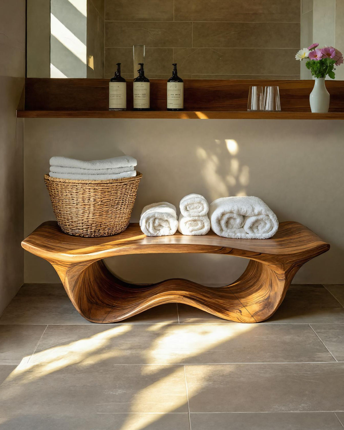 Organic Sculptural Shower Bench For Bathroom SITHTTSB010